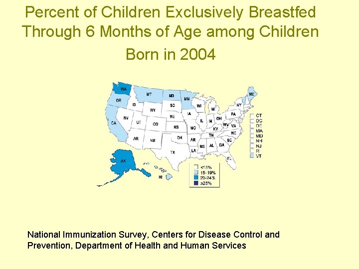 Percent of Children Exclusively Breastfed Through 6 Months of Age among Children Born in