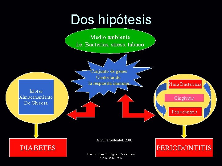 Dos hipótesis Medio ambiente i. e. Bacterias, stress, tabaco Conjunto de genes Controlando la