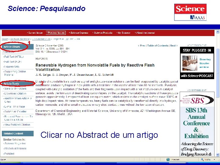 Science: Pesquisando 1 2 Clicar no Abstract de um artigo 