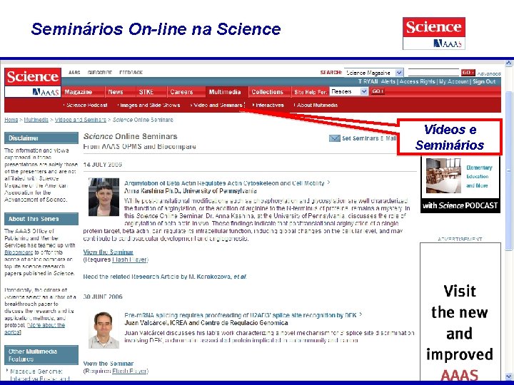 Seminários On-line na Science Vídeos e Seminários 