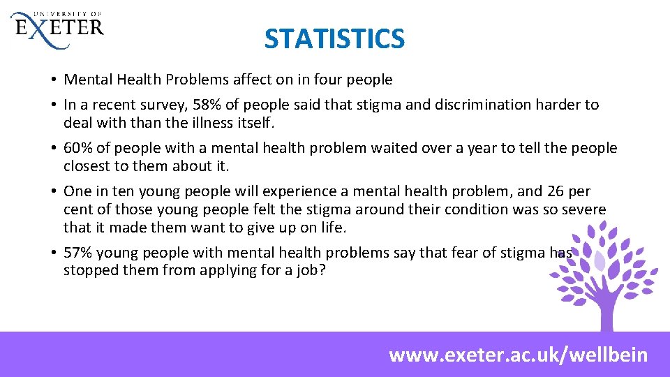 STATISTICS • Mental Health Problems affect on in four people • In a recent