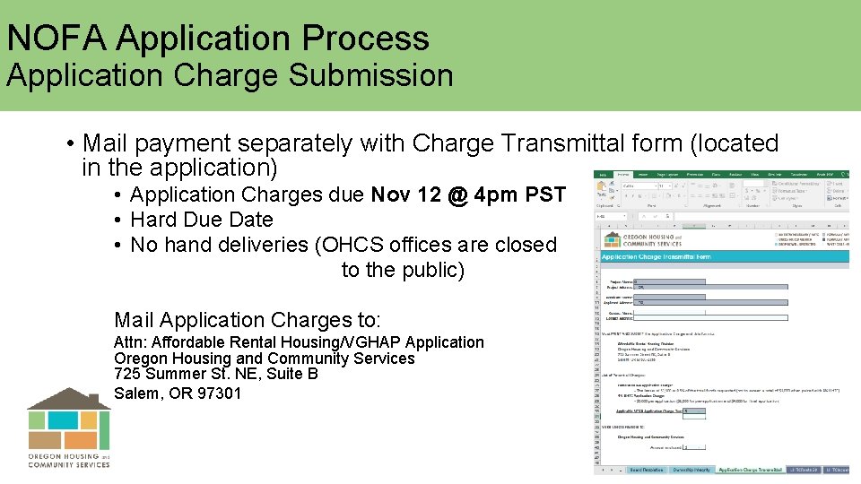 NOFA Application Process Application Charge Submission • Mail payment separately with Charge Transmittal form