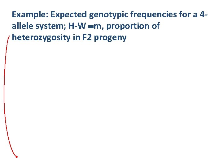 Example: Expected genotypic frequencies for a 4 allele system; H-W m, proportion of heterozygosity