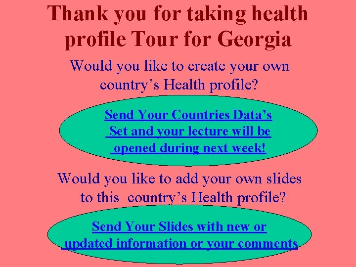 Thank you for taking health profile Tour for Georgia Would you like to create