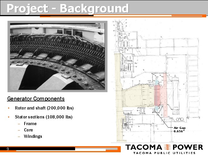 Project - Background Generator Components • Rotor and shaft (200, 000 lbs) • Stator