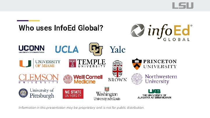 Who uses Info. Ed Global? Information in this presentation may be proprietary and is