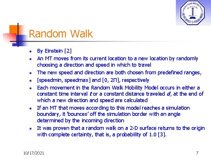 Random Walk n n n n By Einstein [2] An MT moves from its