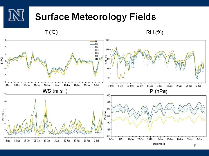 Surface Meteorology Fields T (℃) WS (m s-1) RH (%) P (h. Pa) 9