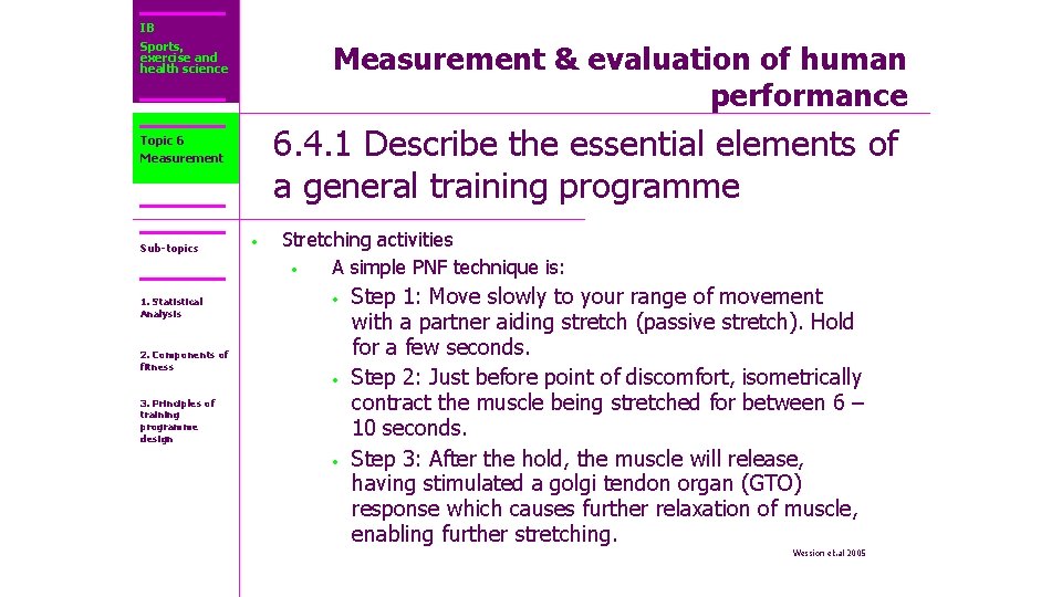 IB Sports, exercise and health science Measurement & evaluation of human performance 6. 4.