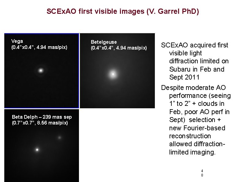 SCEx. AO first visible images (V. Garrel Ph. D) Vega (0. 4”x 0. 4”,