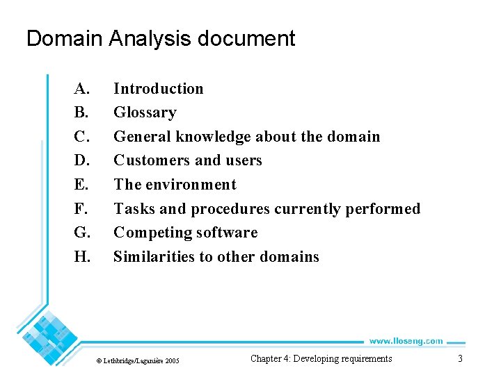 Domain Analysis document A. B. C. D. E. F. G. H. Introduction Glossary General