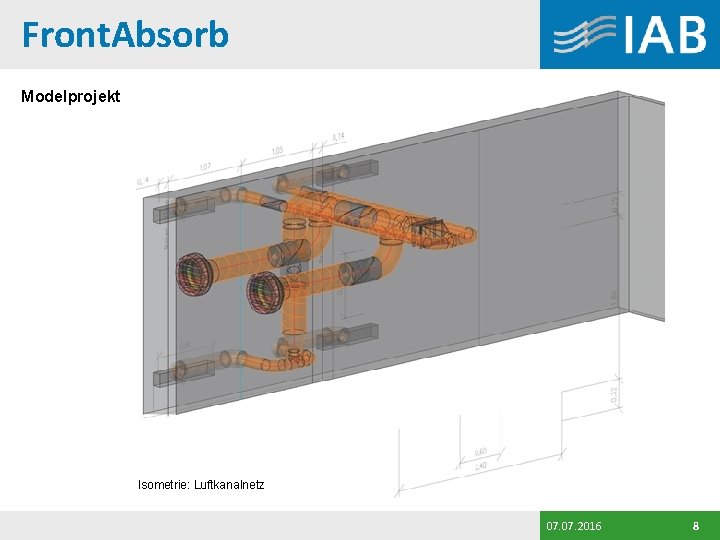 Front. Absorb Modelprojekt Isometrie: Luftkanalnetz Isometrie Versuchsaufbau (schematisch), Messkonzept 07. 2016 8 