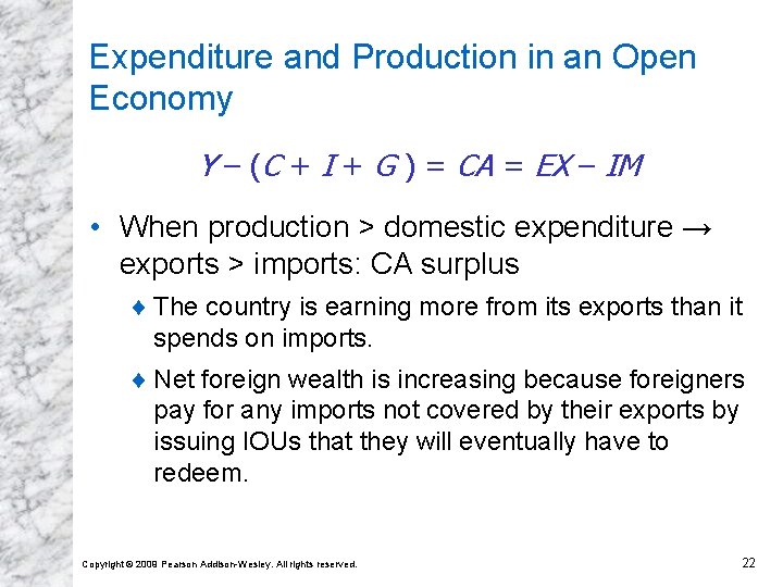 Expenditure and Production in an Open Economy Y – (C + I + G