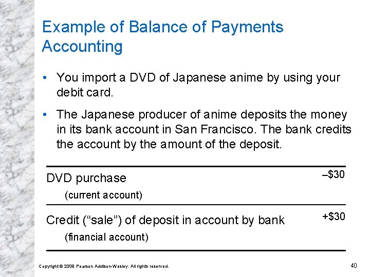 Example of Balance of Payments Accounting • You import a DVD of Japanese anime