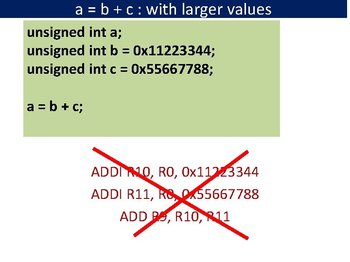 a = b + c : with larger values unsigned int a; unsigned int