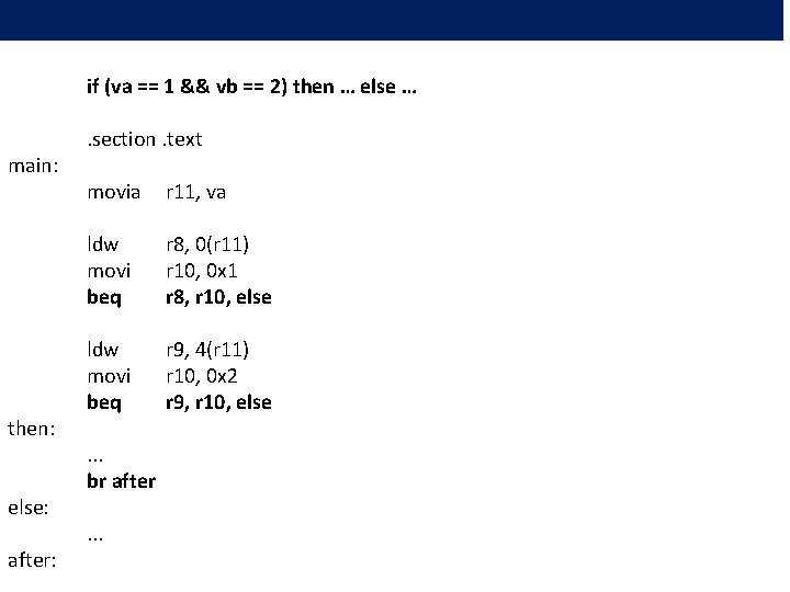 if (va == 1 && vb == 2) then … else … main: then: