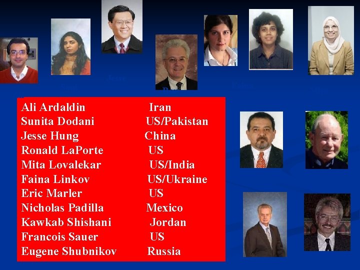 Ali Soni Jesse Ali Ardaldin Sunita Dodani Jesse Hung Ronald La. Porte Mita Lovalekar Ali Soni Jesse Ali Ardaldin Sunita Dodani Jesse Hung Ronald La. Porte Mita Lovalekar