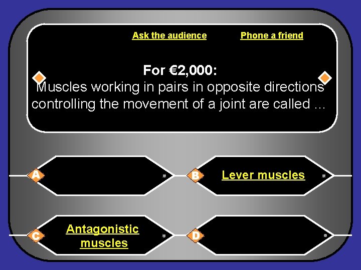Ask the audience Phone a friend For € 2, 000: Muscles working in pairs