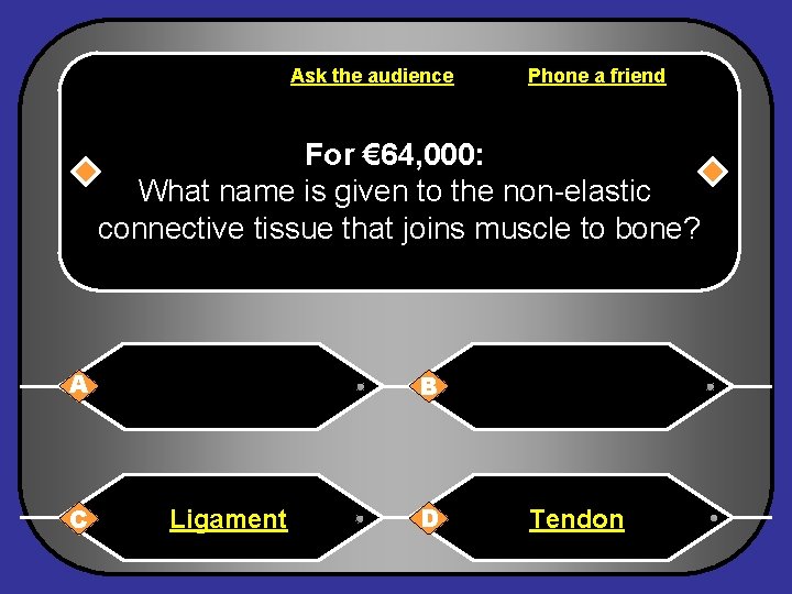 Ask the audience Phone a friend For € 64, 000: What name is given