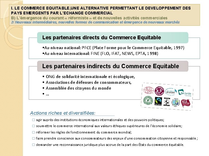 I. LE COMMERCE EQUITABLE, UNE ALTERNATIVE PERMETTANT LE DEVELOPPEMENT DES PAYS EMERGENTS PAR L’ECHANGE