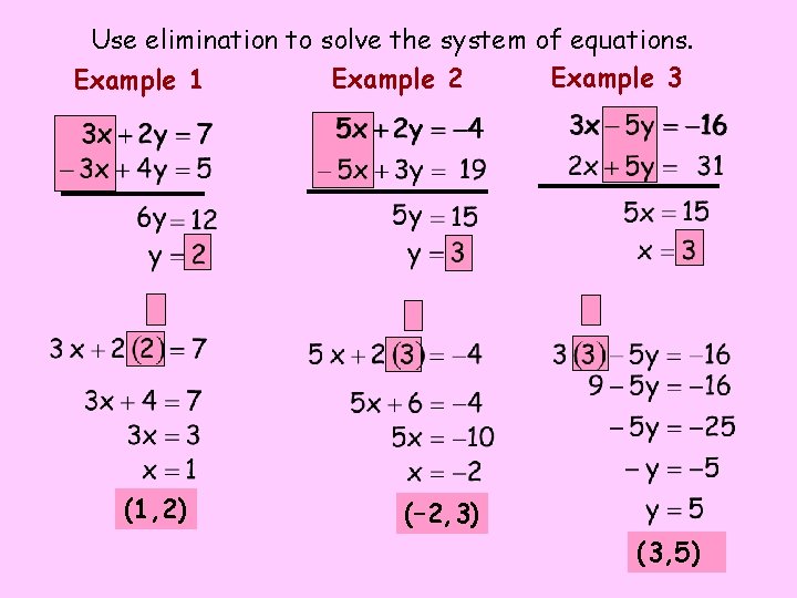 Use elimination to solve the system of equations. Example 3 Example 2 Example 1