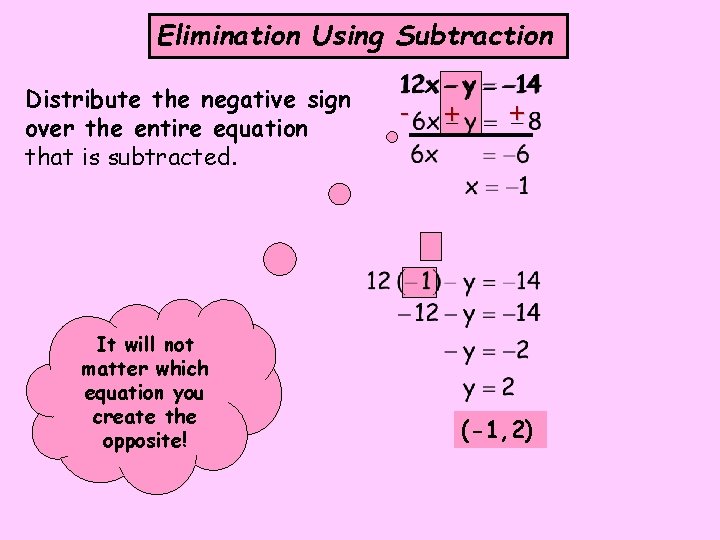 Elimination Using Subtraction Distribute the negative sign over the entire equation that is subtracted.