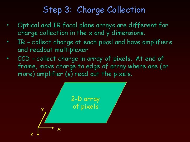 Step 3: Charge Collection • • • Optical and IR focal plane arrays are