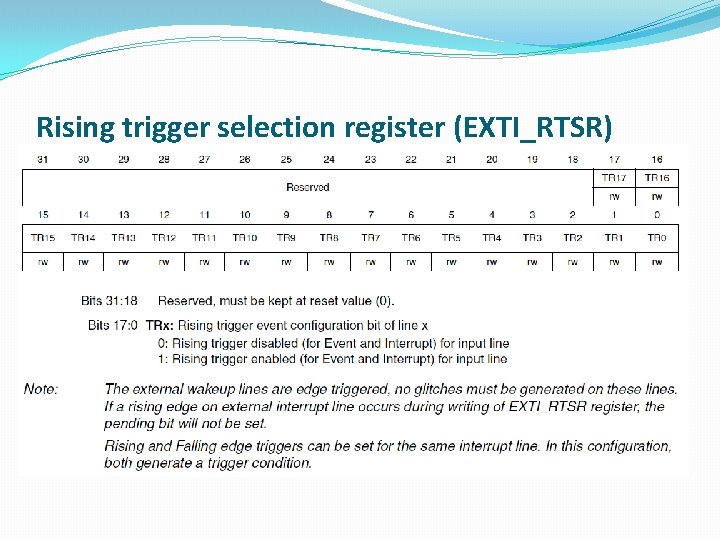 Rising trigger selection register (EXTI_RTSR) 