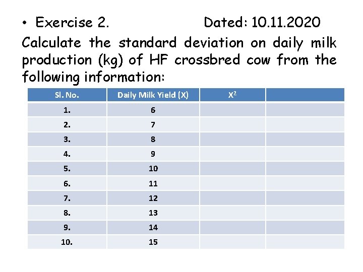  • Exercise 2. Dated: 10. 11. 2020 Calculate the standard deviation on daily