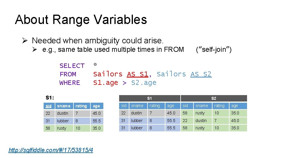 About Range Variables Ø Needed when ambiguity could arise. Ø e. g. , same About Range Variables Ø Needed when ambiguity could arise. Ø e. g. , same