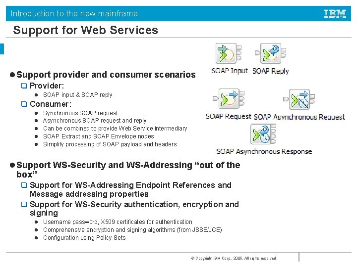 Introduction to the new mainframe Support for Web Services l Support provider and consumer