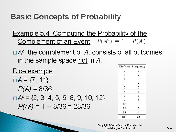 Basic Concepts of Probability Example 5. 4 Computing the Probability of the Complement of