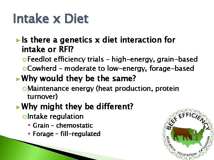 Intake x Diet ► Is there a genetics x diet interaction for intake or