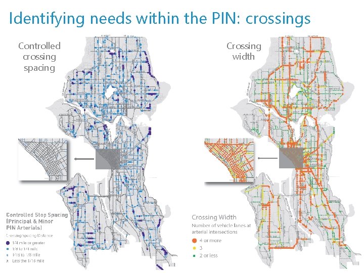 Identifying needs within the PIN: crossings Controlled crossing spacing Crossing width 