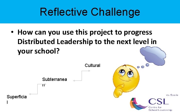 Reflective Challenge • How can you use this project to progress Distributed Leadership to
