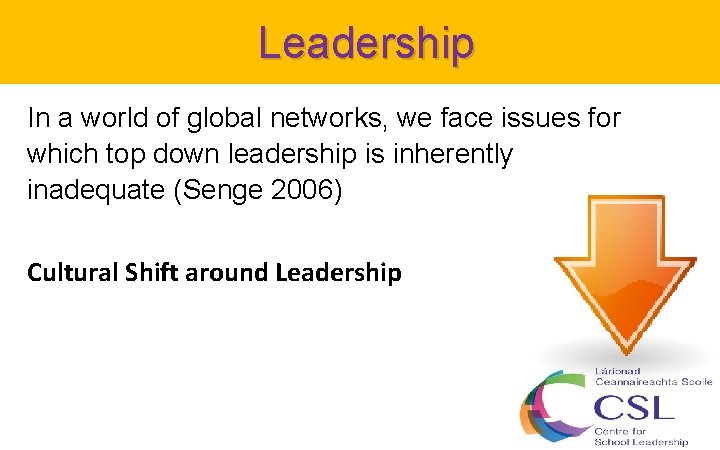 Leadership In a world of global networks, we face issues for which top down