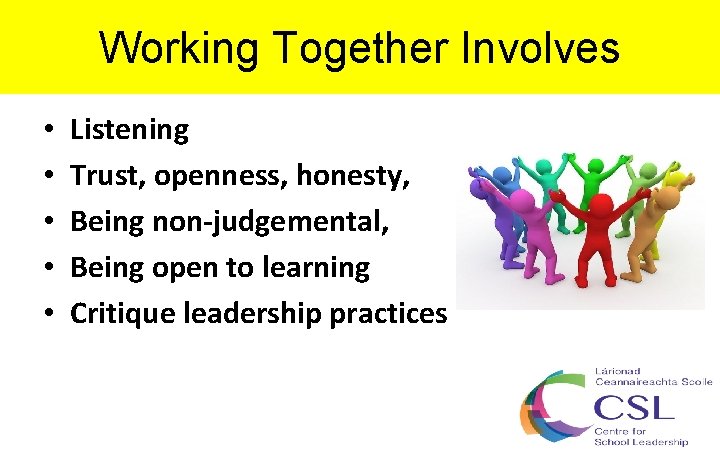 Working Together Involves • • • Listening Trust, openness, honesty, Being non-judgemental, Being open