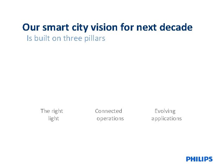 Our smart city vision for next decade Is built on three pillars The right