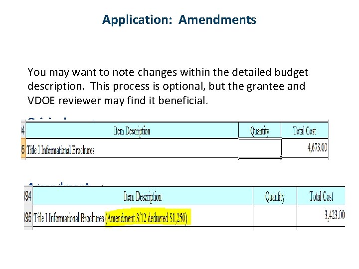 Application: Amendments You may want to note changes within the detailed budget description. This