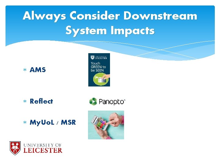 Always Consider Downstream System Impacts AMS Reflect My. Uo. L / MSR 