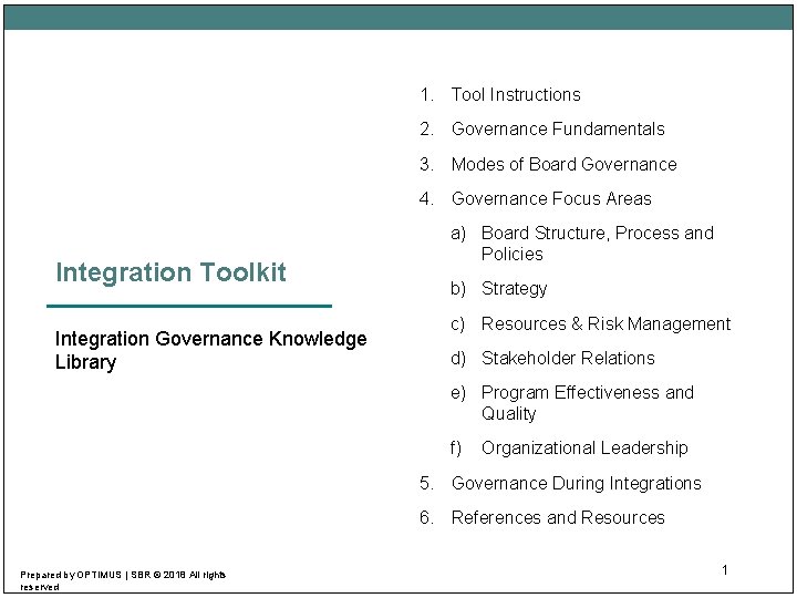 Integration Toolkit Integration Governance Knowledge Library 1 Tool