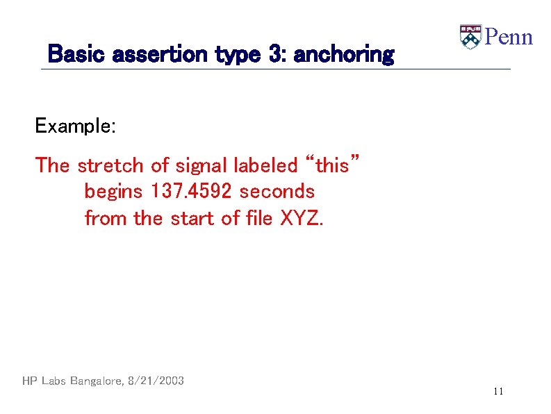 Basic assertion type 3: anchoring Penn Example: The stretch of signal labeled “this” begins