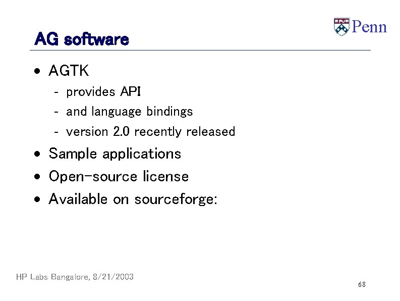 AG software Penn · AGTK - provides API - and language bindings - version