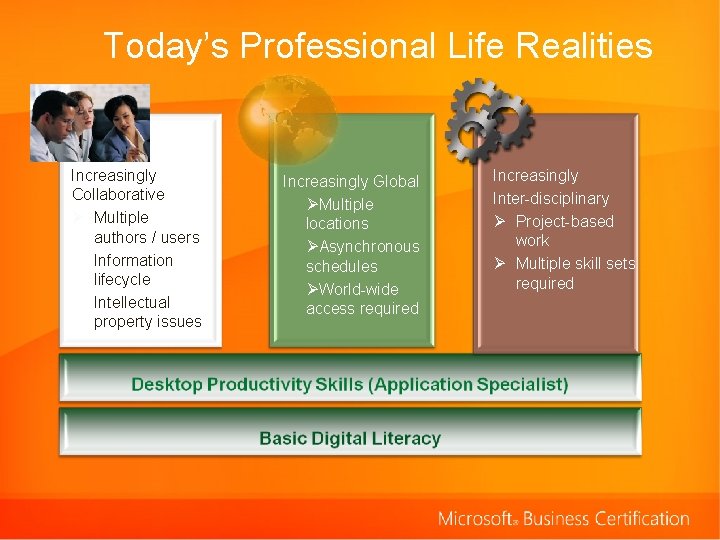 Today’s Professional Life Realities Increasingly Collaborative Ø Multiple authors / users Ø Information lifecycle