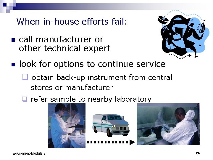 When in-house efforts fail: n call manufacturer or other technical expert n look for