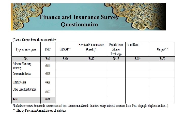 Finance and Insurance Survey Questionnaire 