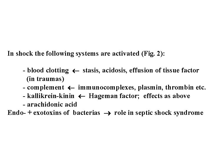 In shock the following systems are activated (Fig. 2): - blood clotting stasis, acidosis, In shock the following systems are activated (Fig. 2): - blood clotting stasis, acidosis,