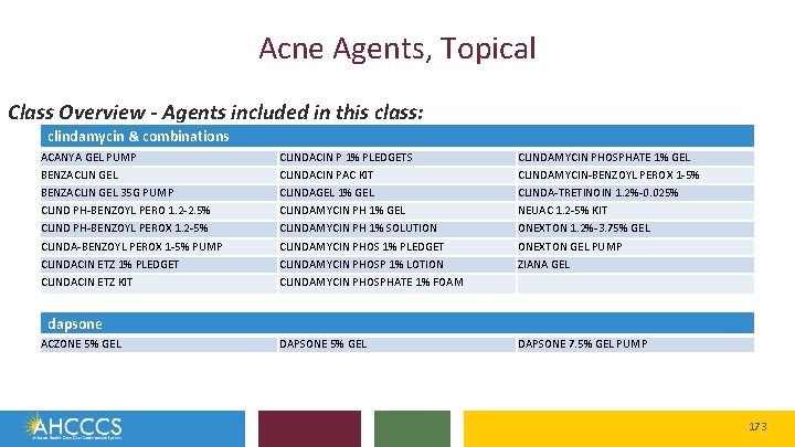 Acne Agents, Topical Class Overview - Agents included in this class: clindamycin & combinations