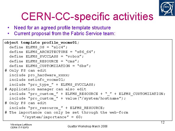 CERN-CC-specific activities • Need for an agreed profile template structure • Current proposal from CERN-CC-specific activities • Need for an agreed profile template structure • Current proposal from