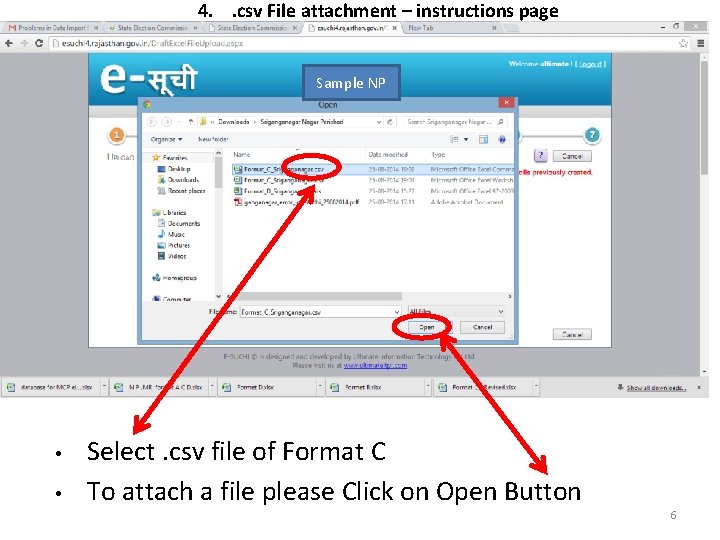 4. . csv File attachment – instructions page Sample NP • • Select. csv